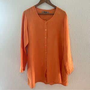 Flax Orange 100% Linen Button Up Tunic Size Medium